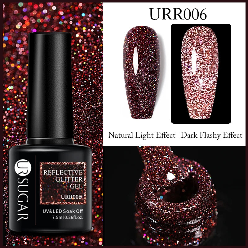 UR SUGAR Reflective Glitter Gel Polish - 7.5ml Pink Sequins Nail Art