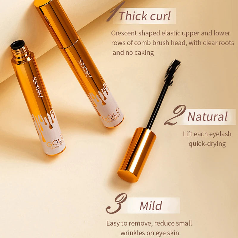 Waterproof Lengthening Mascara - Long-Lasting Curly Lash Formula with Gold Accent
