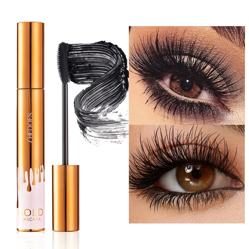 Waterproof Lengthening Mascara - Long-Lasting Curly Lash Formula with Gold Accent