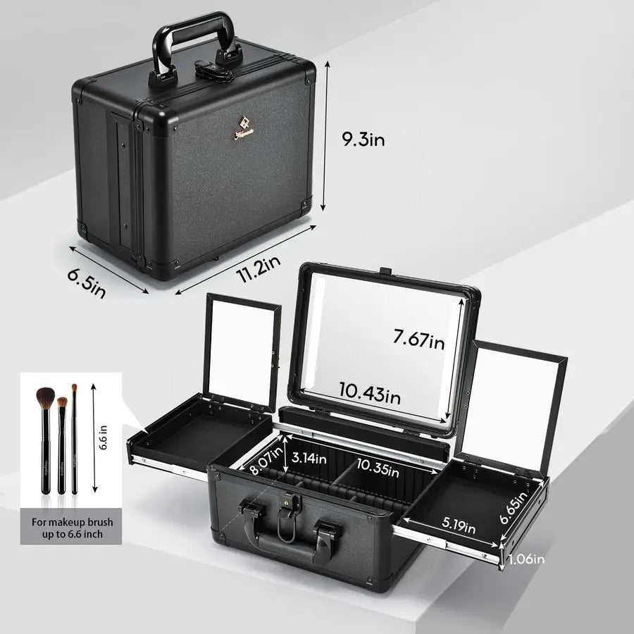 LED Lighted Makeup Train Case - 11.2 Inch Professional Cosmetic Organizer
