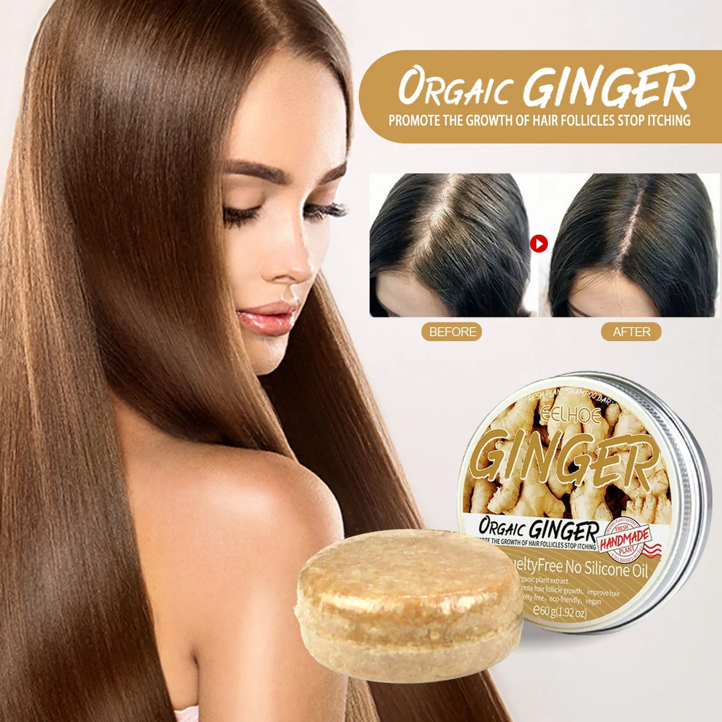 Natural Ginger Shampoo Soap - Hair Loss Prevention & Dandruff Control