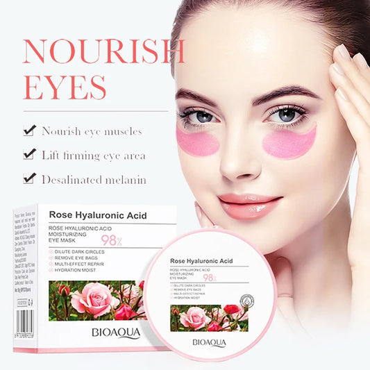 BIOAQUA Rose Hyaluronic Acid Eye Mask - 60 Patches for Hydration & Firming
