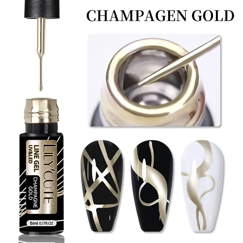 LILYCUTE 5ML Reflective Glitter Liner Gel Polish Nail Art Champagne Sparkling Lines