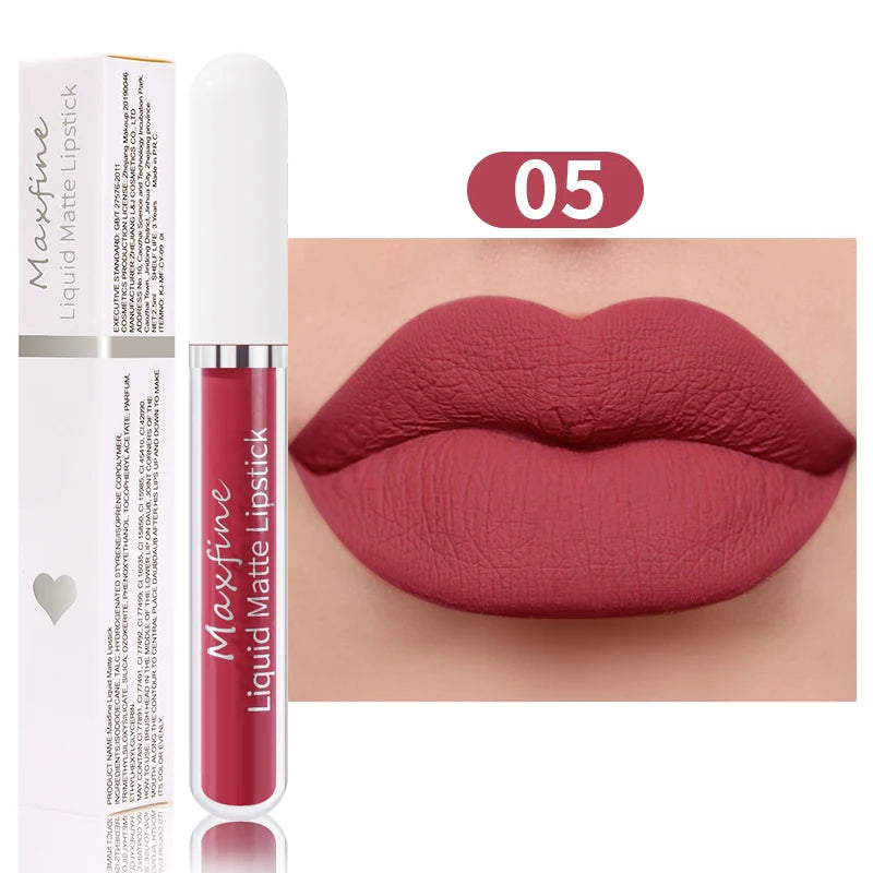 MAXFINE Matte Liquid Lipstick - Waterproof Long-Lasting Velvet Lip Glaze 2.5ml