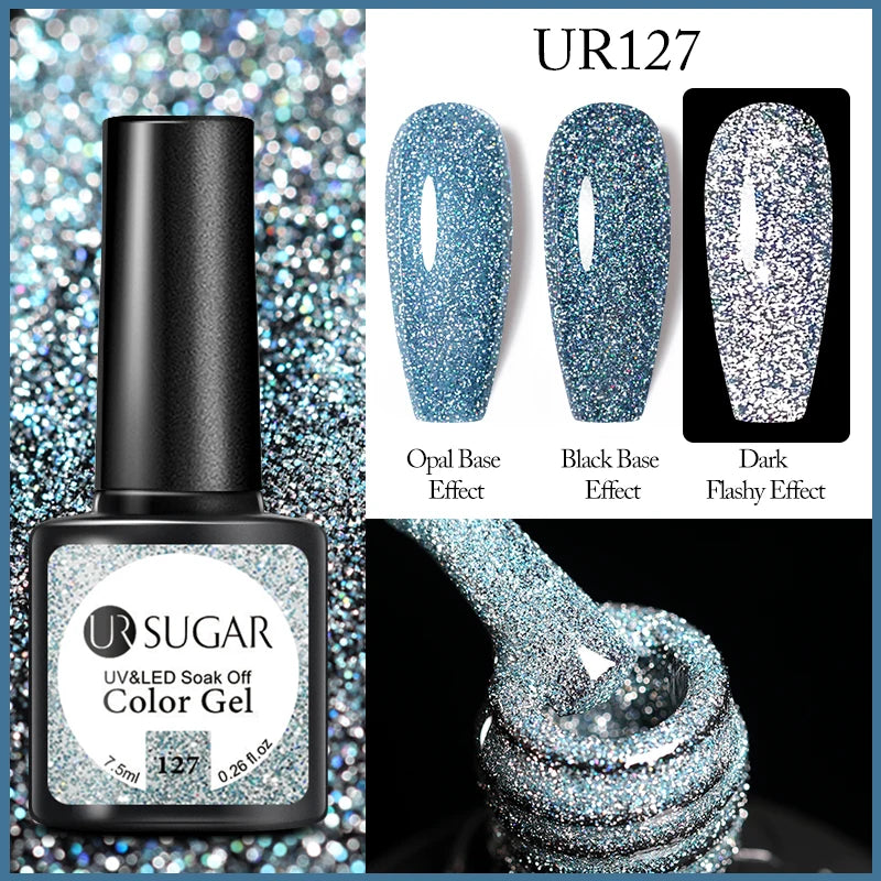 UR SUGAR Reflective Glitter Gel Polish - 7.5ml Pink Sequins Nail Art