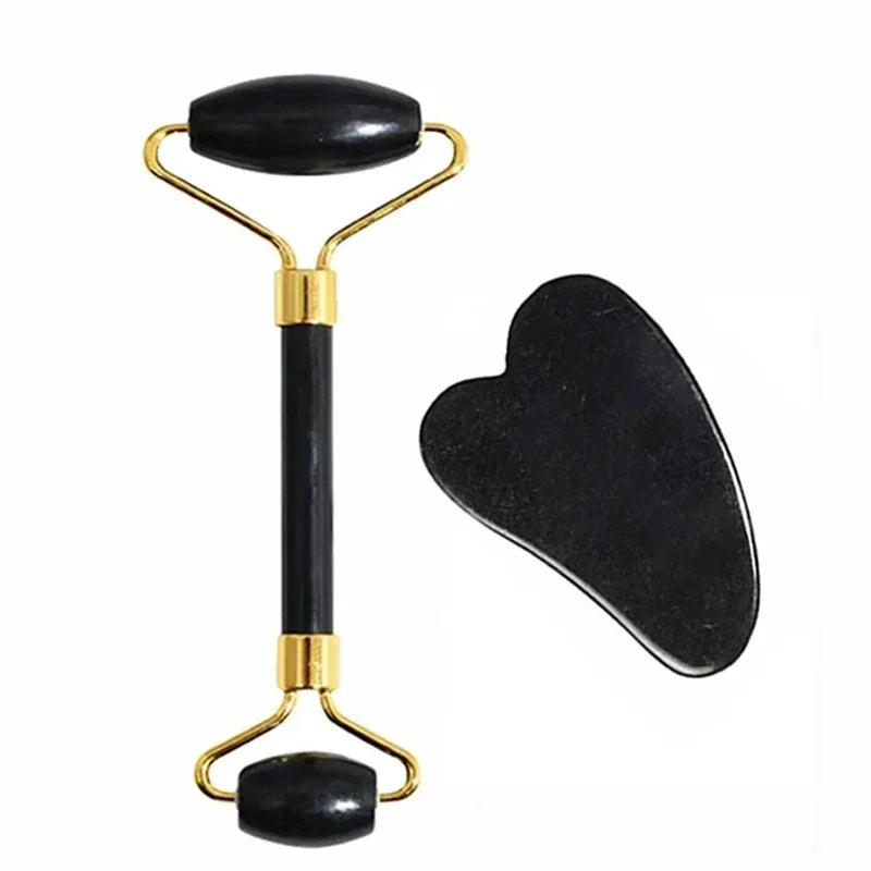 Natural Jade Roller & Gua Sha Set - Face and Body Massage Tool