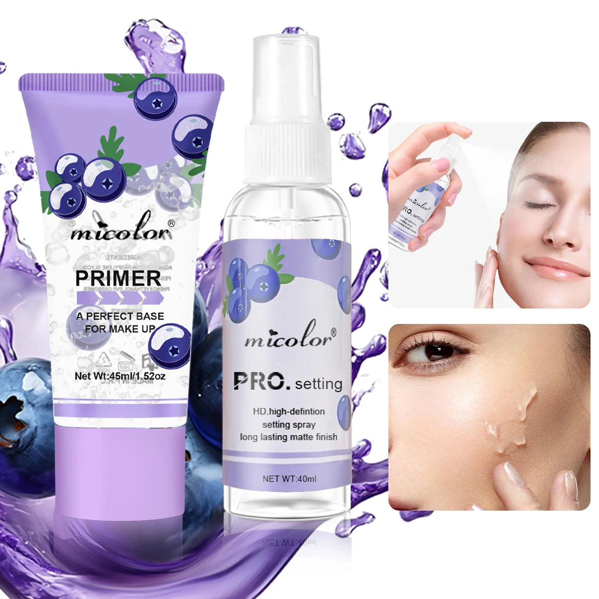 Professional Makeup Primer & Setting Spray Set - Invisible Pore Formula for Long-Lasting Flawless Finish
