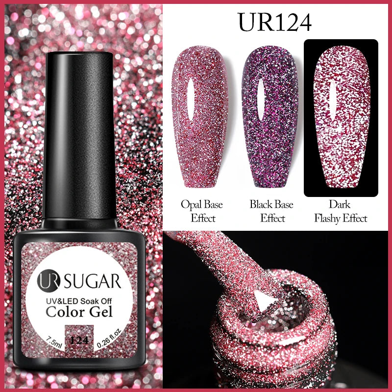 UR SUGAR Reflective Glitter Gel Polish - 7.5ml Pink Sequins Nail Art
