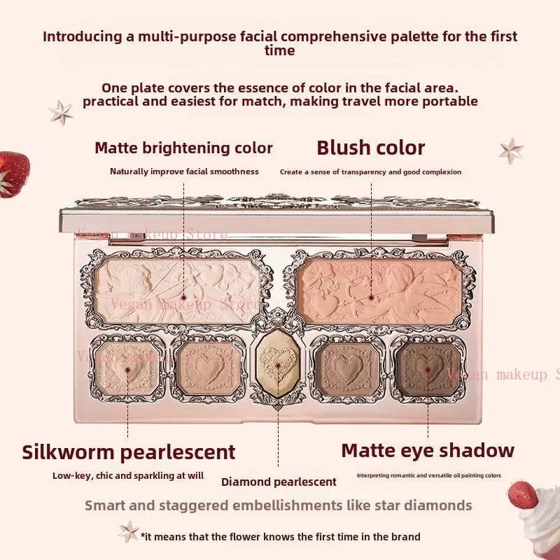 Flower Knows Strawberry Cupid Collection - Multi-Use Face Palette with Blush, Eyeshadow, Highlighter & Bronzer