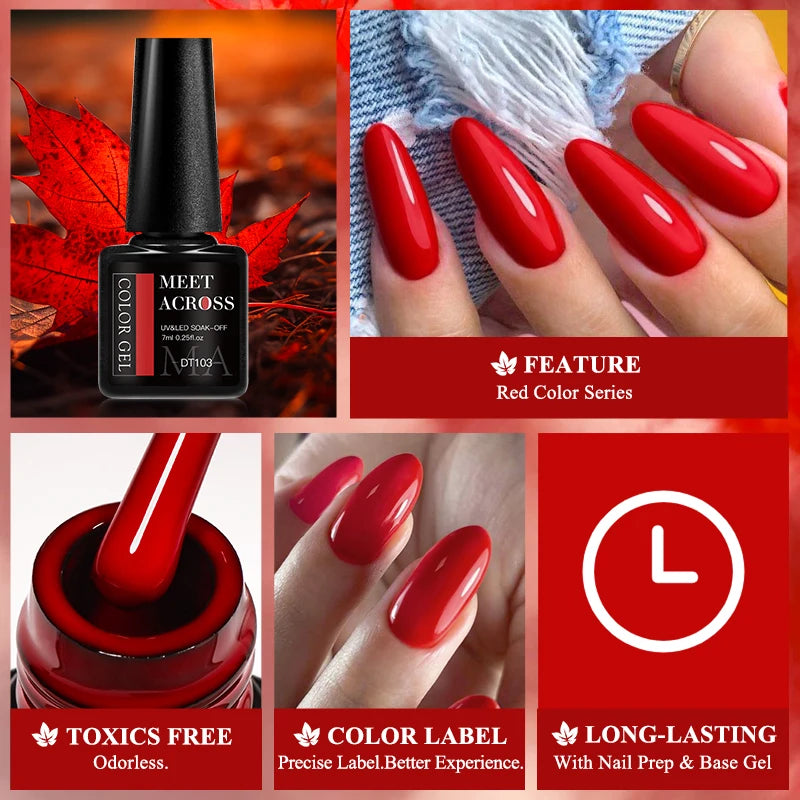 MEET ACROSS Wine Red Gel Nail Polish - 7ml Long-Lasting French Manicure