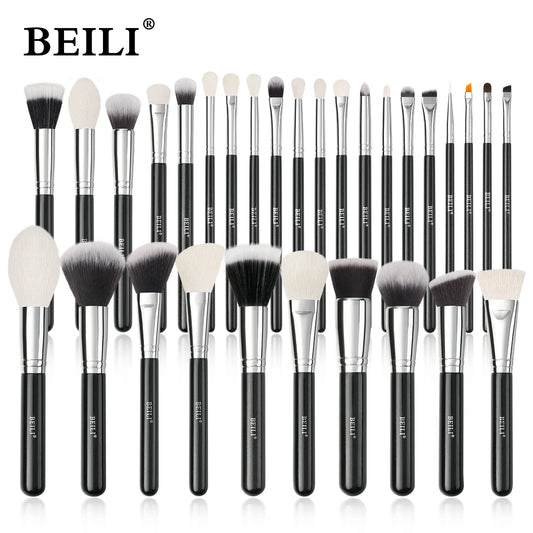 BEILI Professional Makeup Brush Set - 30 Piece Natural Hair Collection