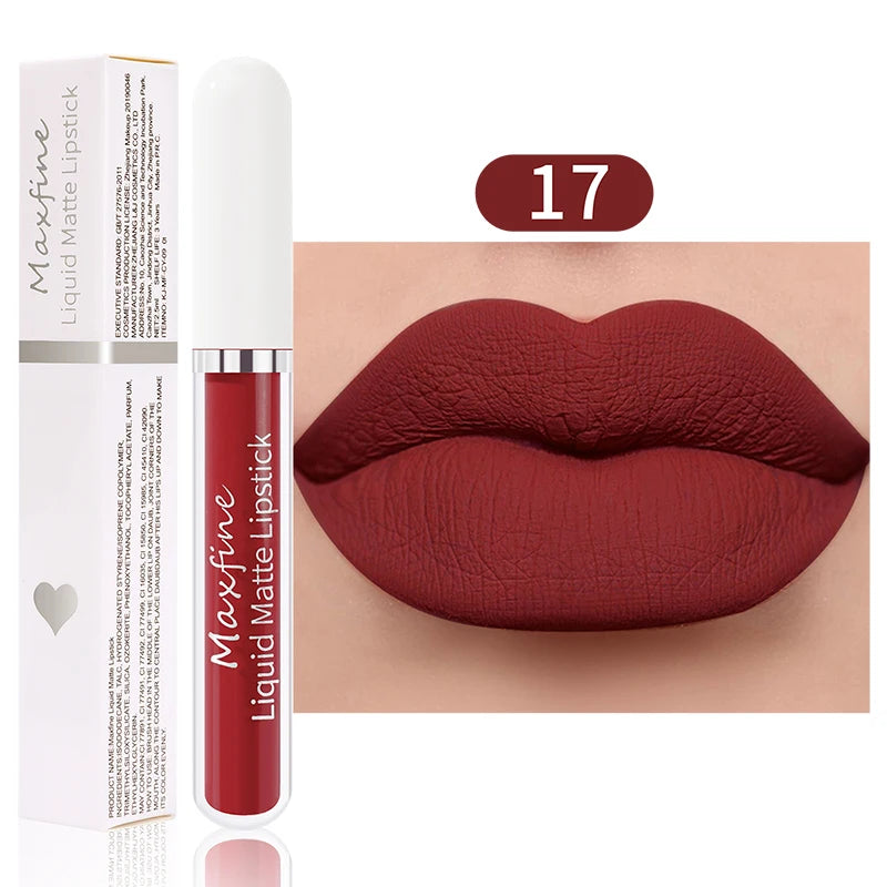 MAXFINE Matte Liquid Lipstick - Waterproof Long-Lasting Velvet Lip Glaze 2.5ml