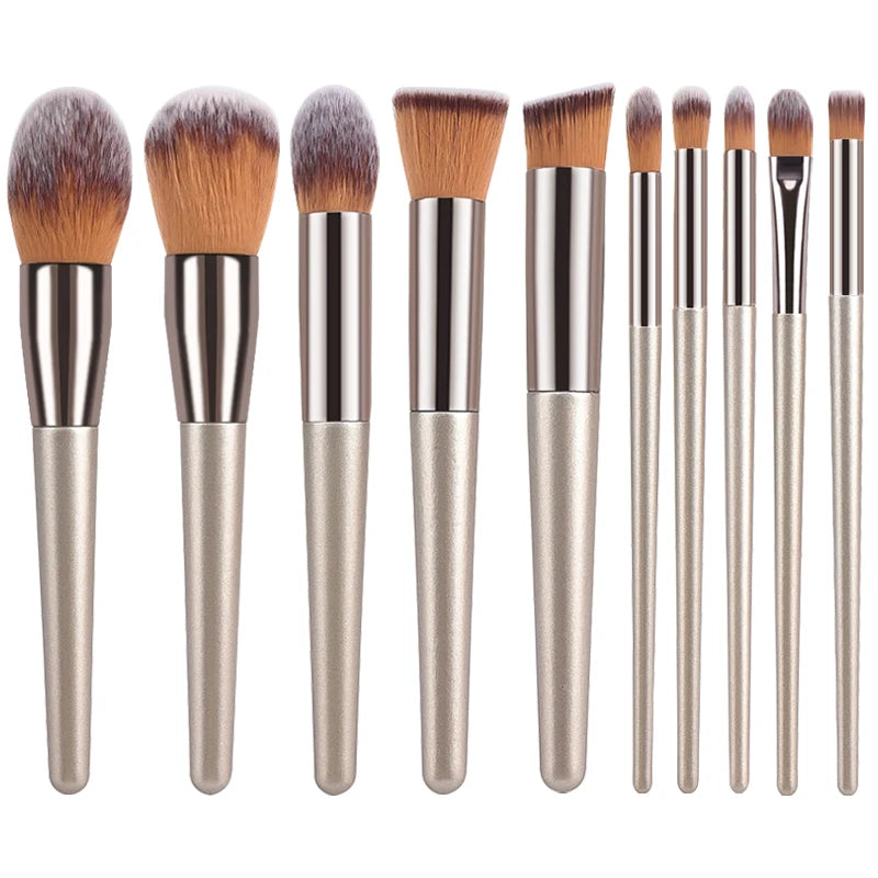 Professional Champagne Gold Makeup Brush Set - 14 Piece Premium Synthetic Hair Collection