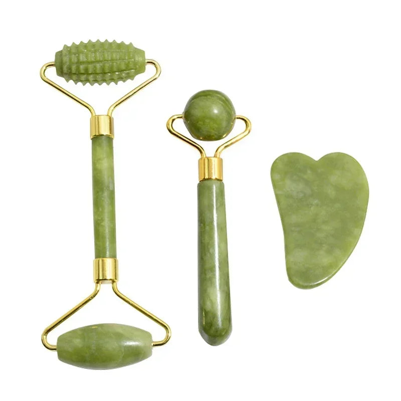 Natural Jade Roller & Gua Sha Set - Face and Body Massage Tool