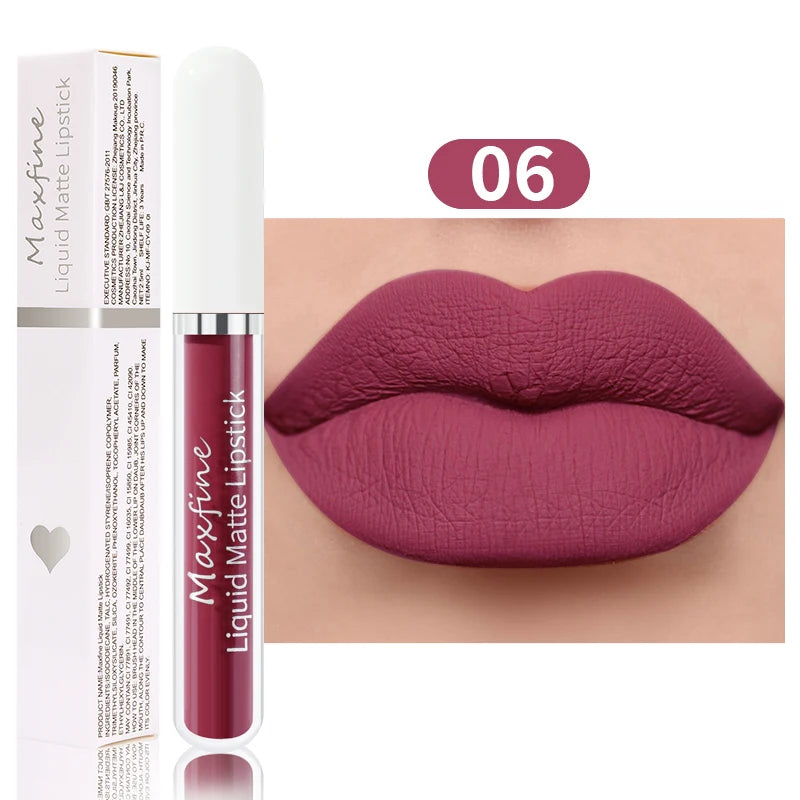 MAXFINE Matte Liquid Lipstick - Waterproof Long-Lasting Velvet Lip Glaze 2.5ml