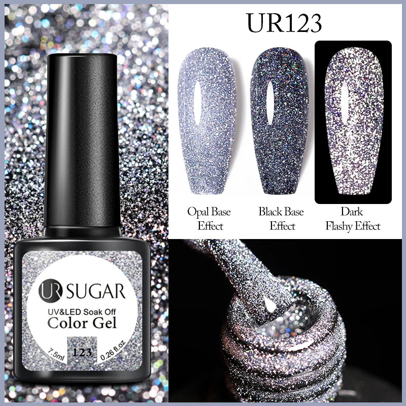 UR SUGAR Reflective Glitter Gel Polish - 7.5ml Pink Sequins Nail Art