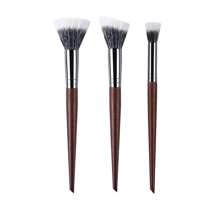 Natural Wood & Goat Hair Stippling Makeup Brush - Professional Powder & Contour Blending