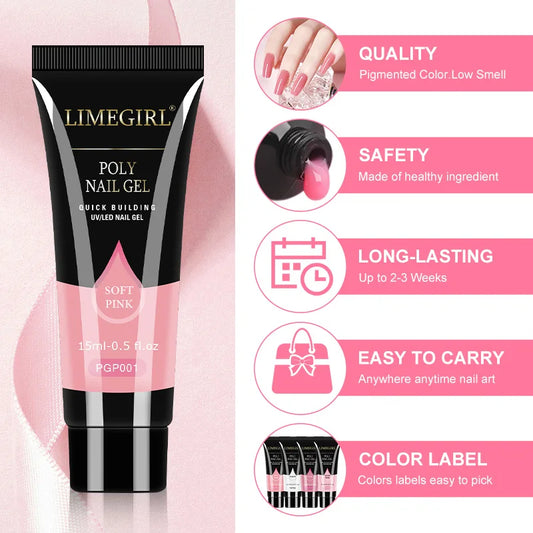 Professional Poly Nail Gel Extension Kit - 15ml Salon Quality Gel Polish Set