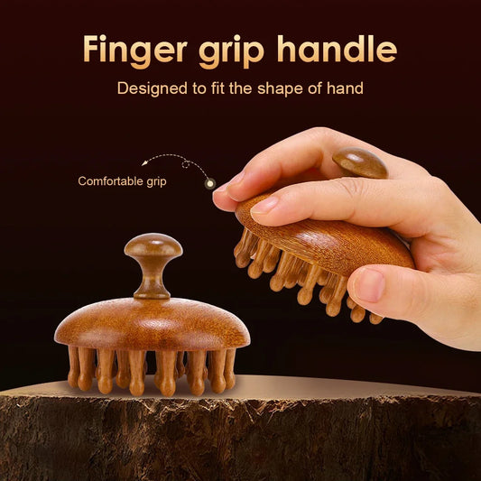Sandalwood Massage Comb - Finger Ring Scalp Massager & Gua Sha Tool