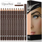 Eye Brow Pencil Set - 6/12Pcs Waterproof Professional Natural Black Brown