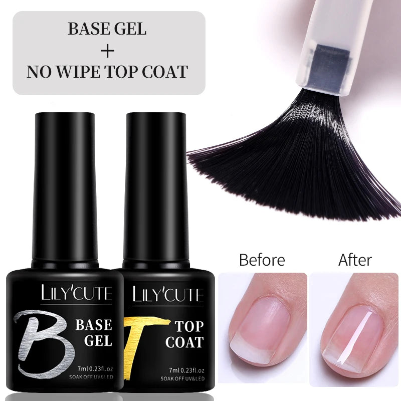 LILYCUTE UV Gel Nail Polish - Base & No-Wipe Top Coat Set (7ml)