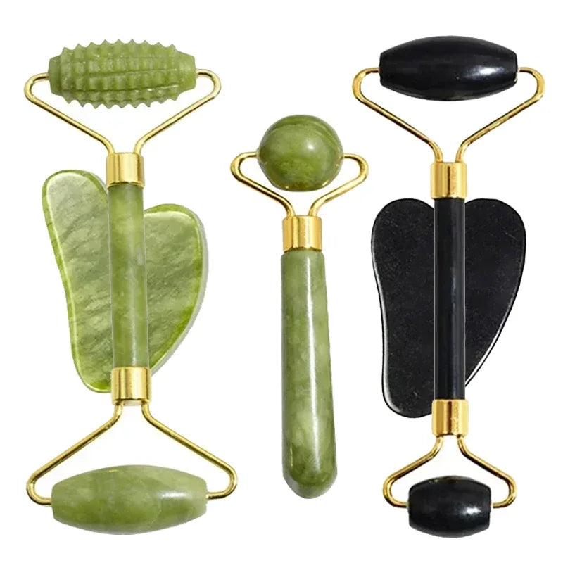 Natural Jade Roller & Gua Sha Set - Face and Body Massage Tool