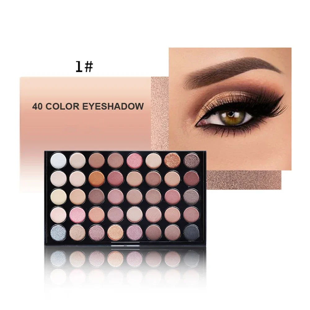 Professional 40-Color Eyeshadow Palette - Matte, Glitter & Shimmer Finish Eye Makeup Set