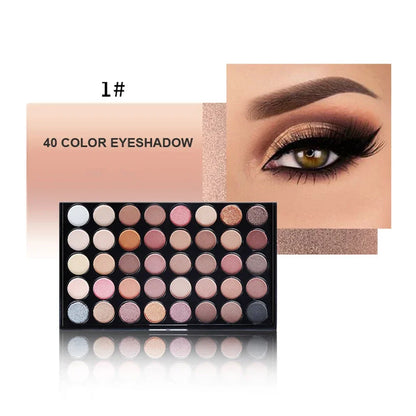 Professional 40-Color Eyeshadow Palette - Matte, Glitter & Shimmer Finish Eye Makeup Set