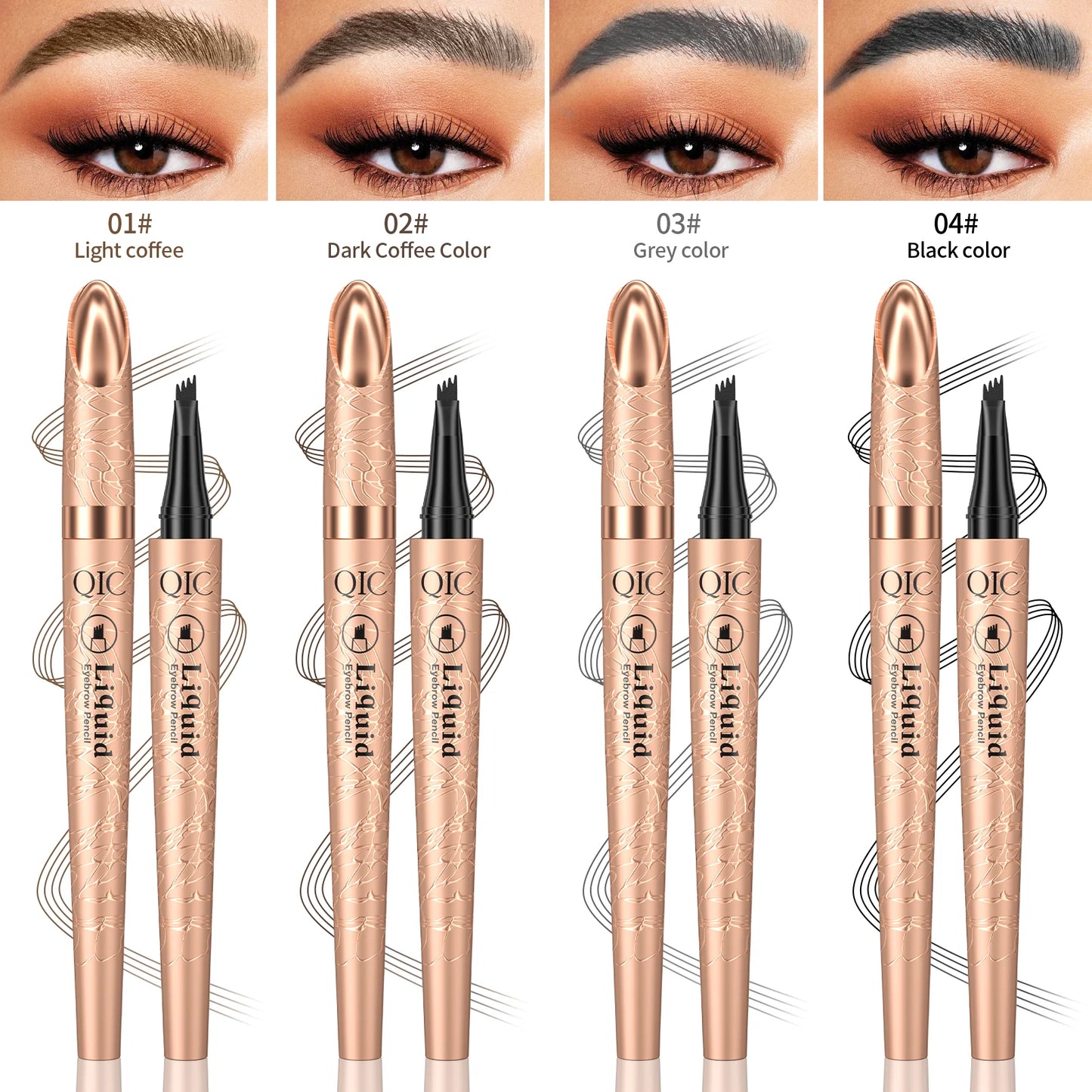 Liquid Eyebrow Pencil - Waterproof 4 Tip Microblade Pen Long-Lasting