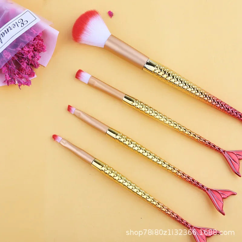 Mermaid Gradient Makeup Brush Set - 4 Piece Professional Cosmetic Kit