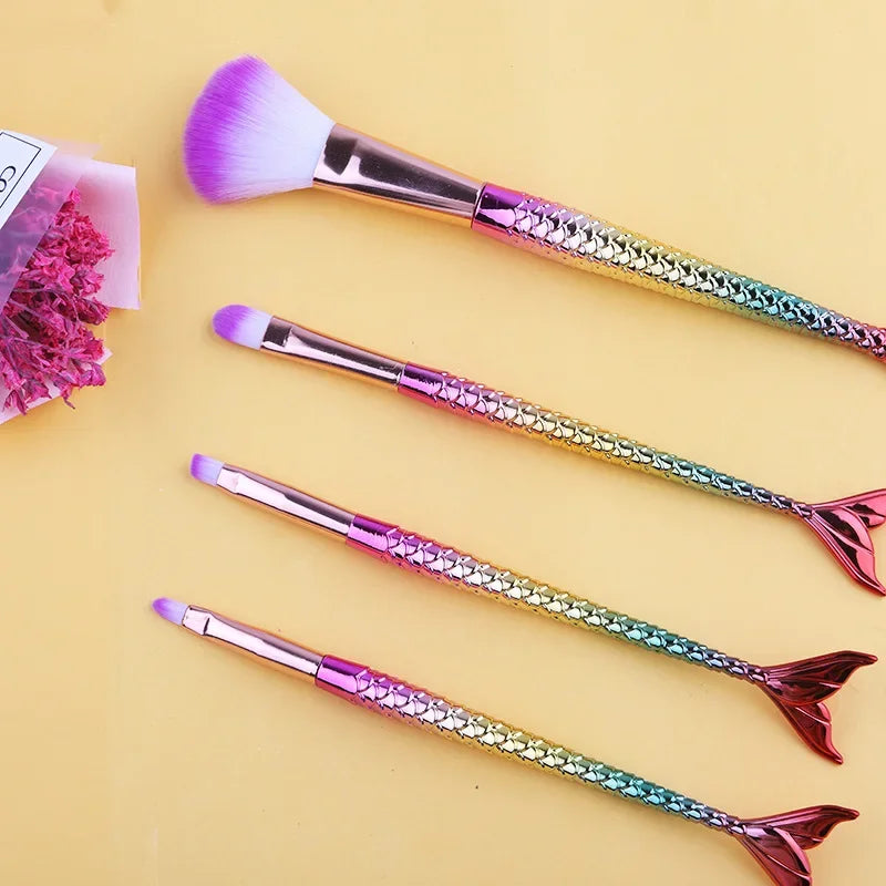 Mermaid Gradient Makeup Brush Set - 4 Piece Professional Cosmetic Kit