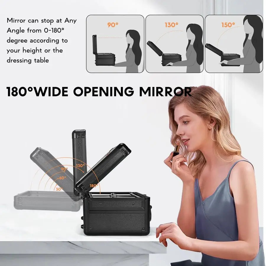 LED Lighted Makeup Train Case - 11.2 Inch Professional Cosmetic Organizer