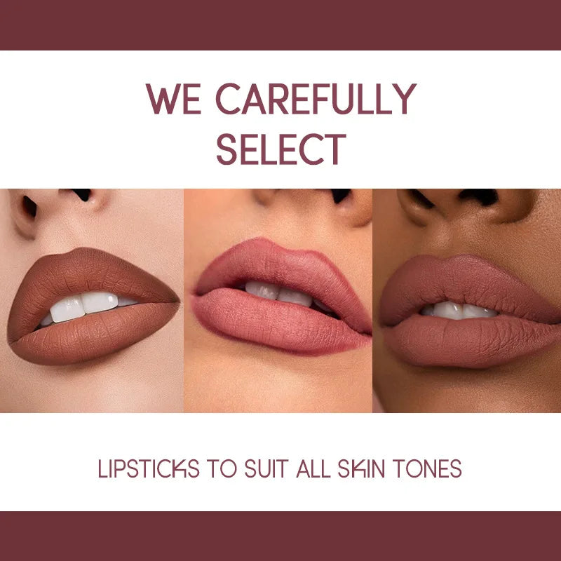 USHAS 12-Color Matte Lip Liner & Lipstick Set - Long-Lasting Nude & Red Shades