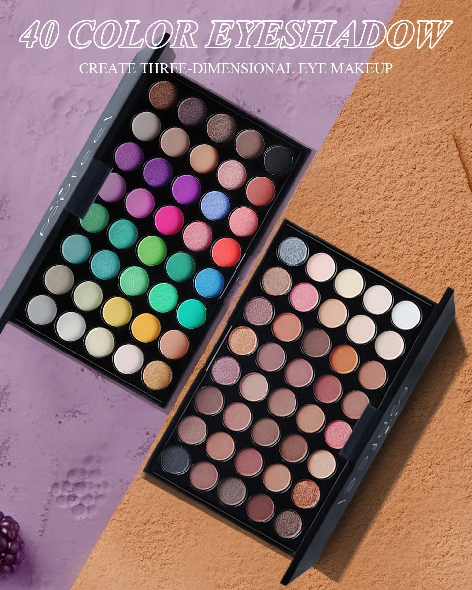 Professional 40-Color Eyeshadow Palette - Matte, Glitter & Shimmer Finish Eye Makeup Set