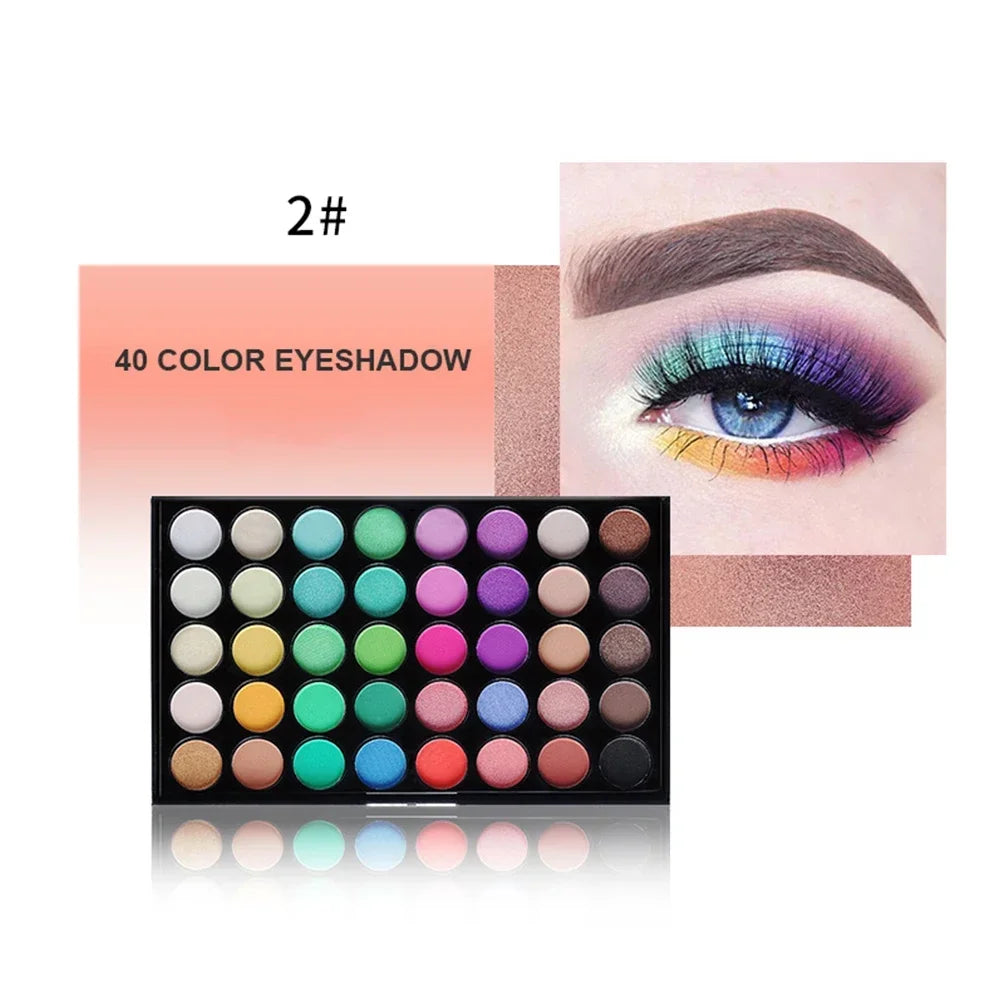 Professional 40-Color Eyeshadow Palette - Matte, Glitter & Shimmer Finish Eye Makeup Set