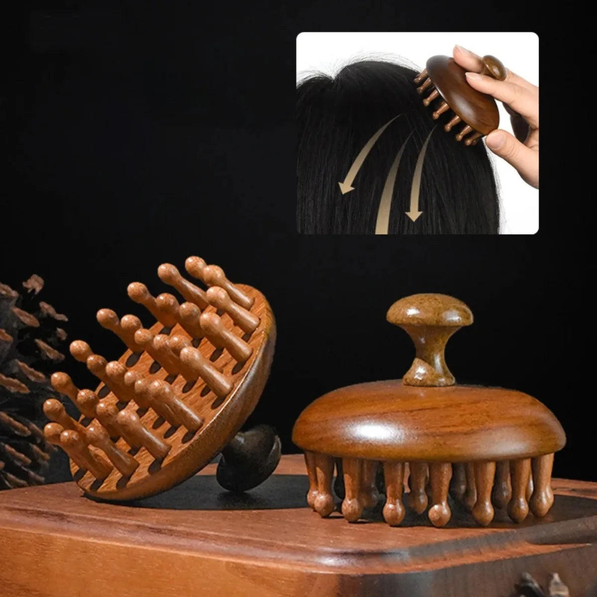 Sandalwood Massage Comb - Finger Ring Scalp Massager & Gua Sha Tool