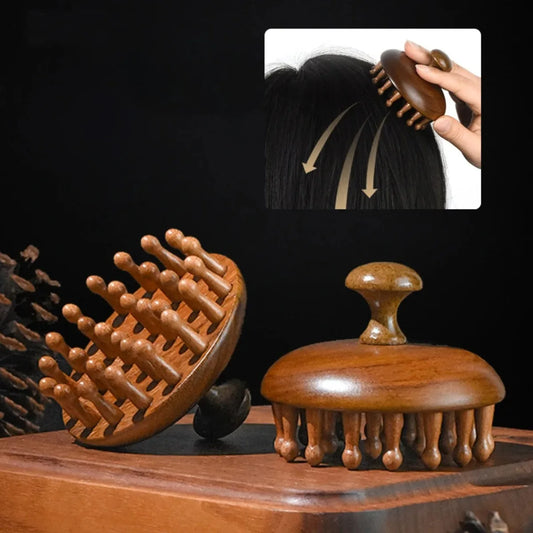 Sandalwood Massage Comb - Finger Ring Scalp Massager & Gua Sha Tool