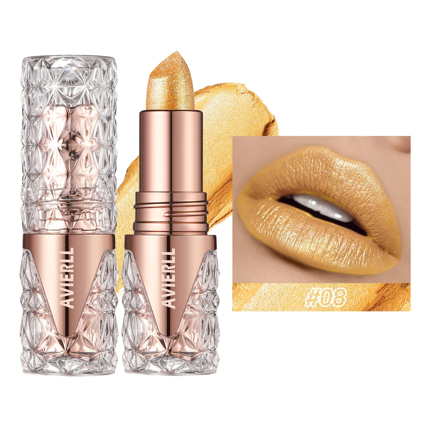 XMSJ Quicksand Gold Glitter Lipstick - Moisturizing Long-Lasting Waterproof Lip Color 3.8g