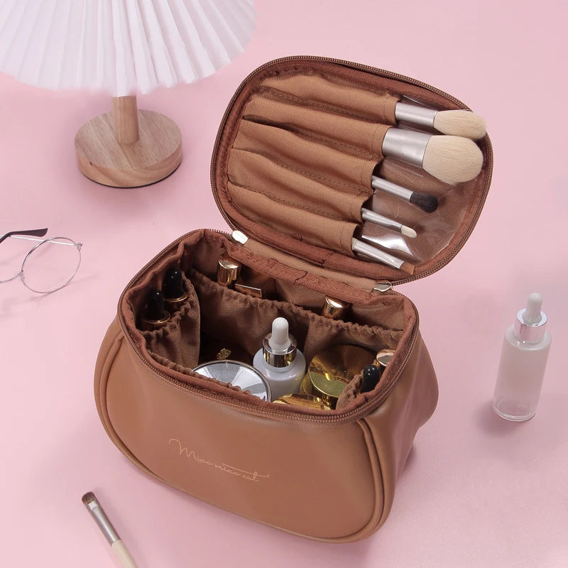 Luxury PU Leather Cosmetic Bag - Multi-Functional Travel Makeup Case