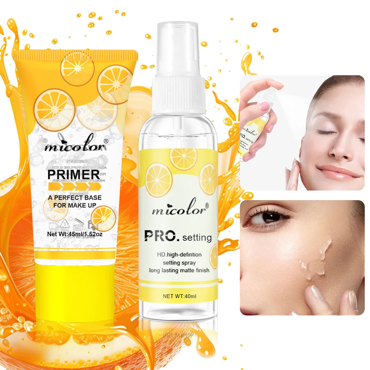 Professional Makeup Primer & Setting Spray Set - Invisible Pore Formula for Long-Lasting Flawless Finish