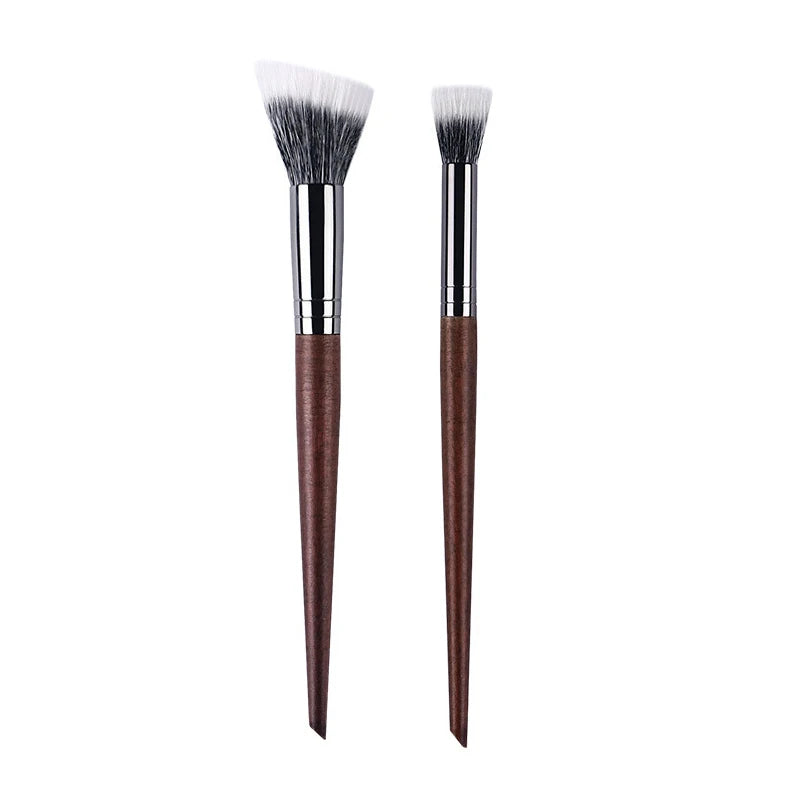 Natural Wood & Goat Hair Stippling Makeup Brush - Professional Powder & Contour Blending