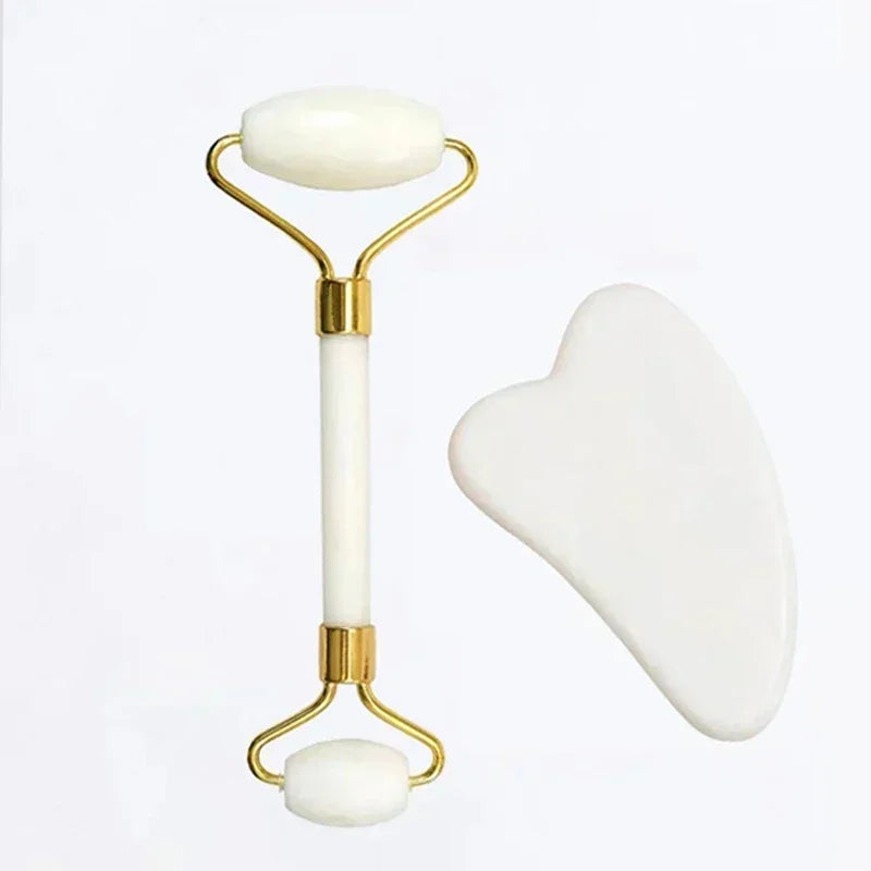 Natural Jade Roller & Gua Sha Set - Face and Body Massage Tool
