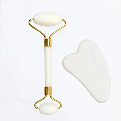 Natural Jade Roller & Gua Sha Set - Face and Body Massage Tool