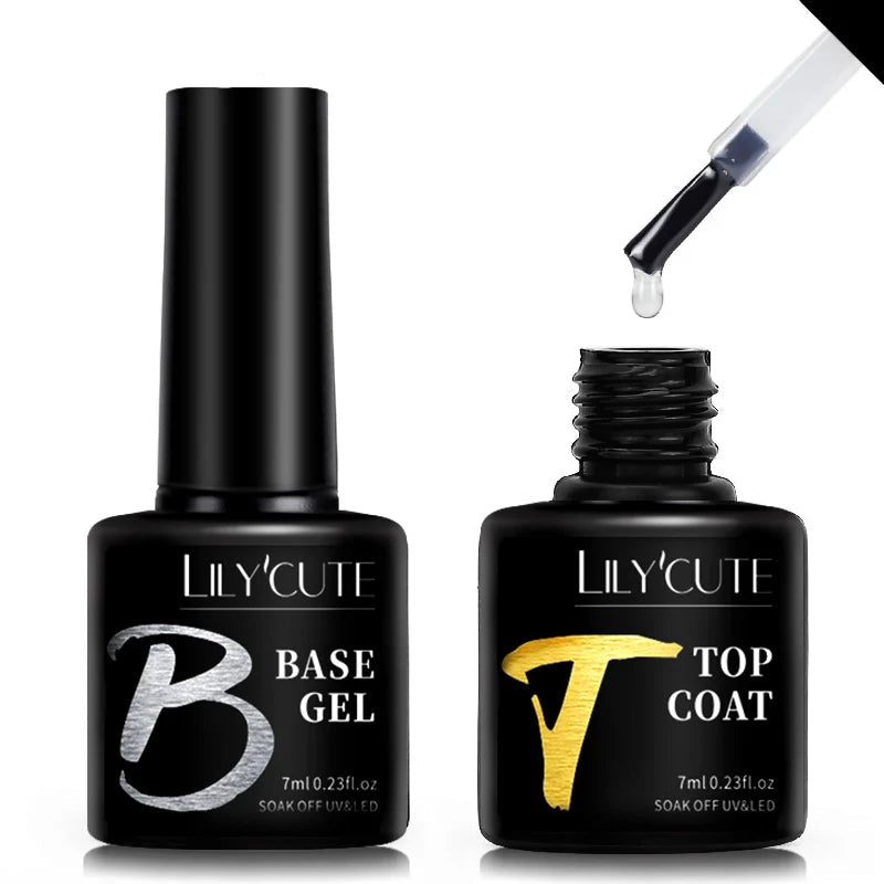 LILYCUTE UV Gel Nail Polish - Base & No-Wipe Top Coat Set (7ml)
