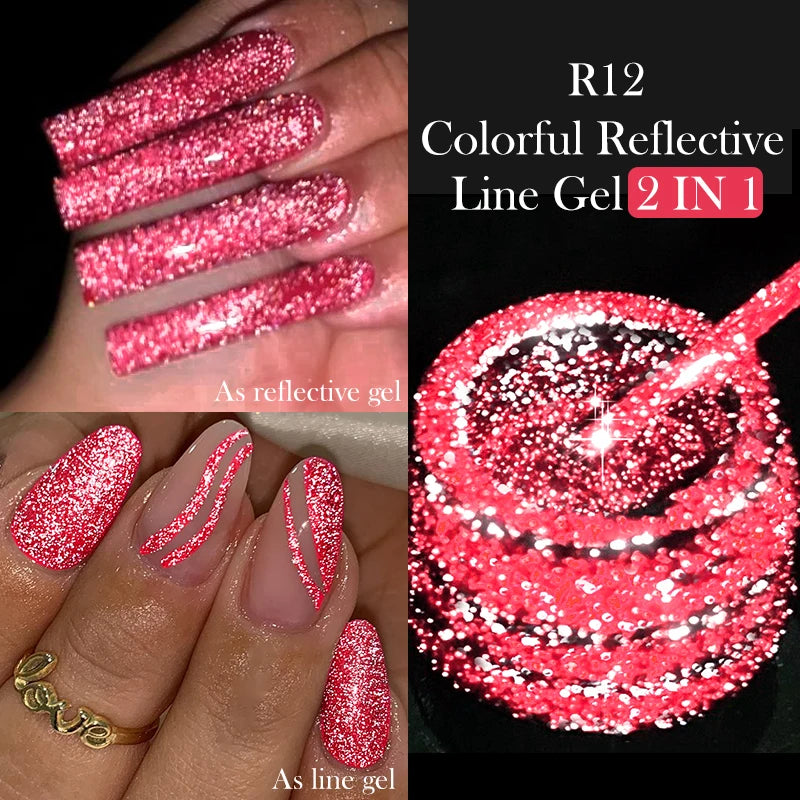 LILYCUTE 5ML Reflective Glitter Liner Gel Polish Nail Art Champagne Sparkling Lines