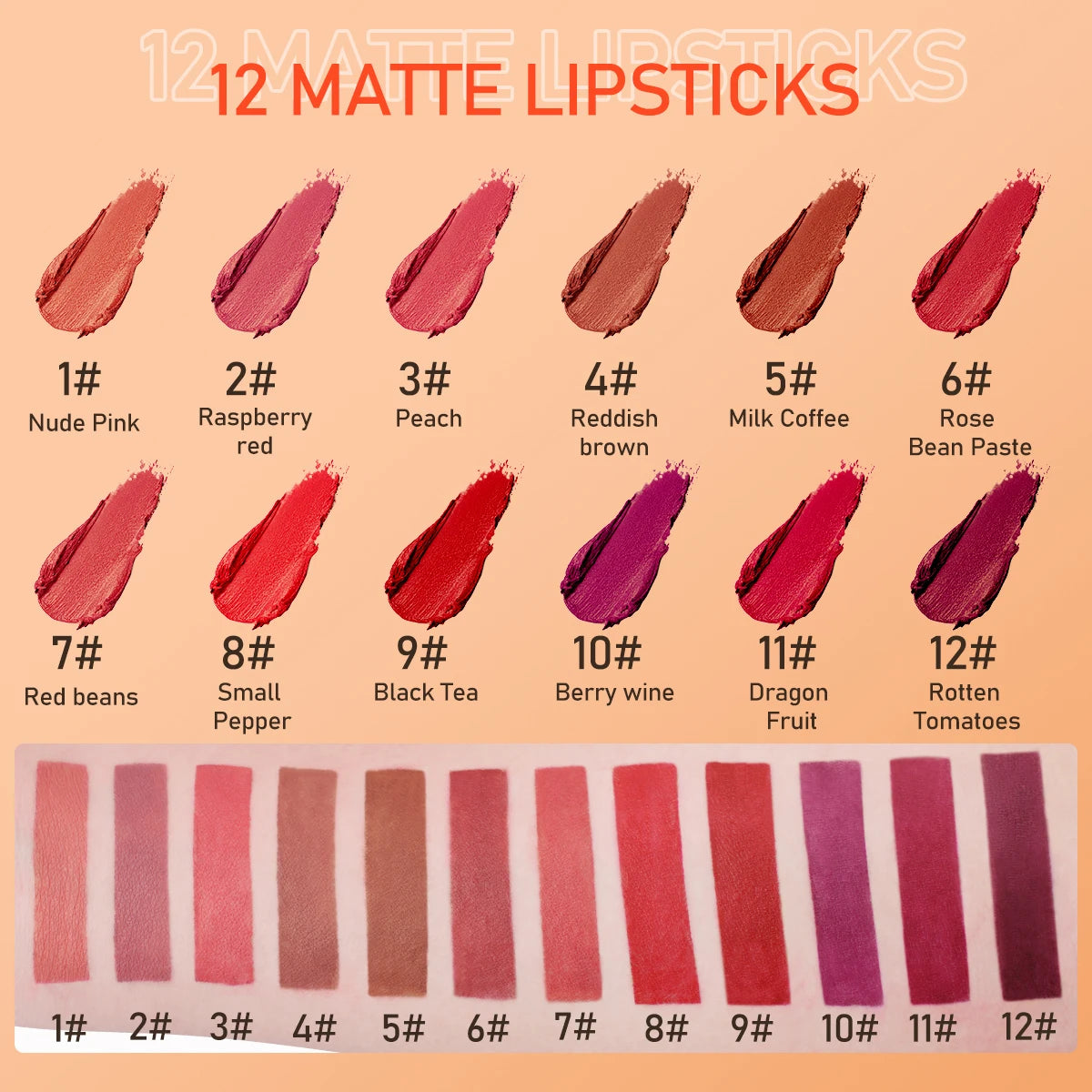 IMAGIC 12-Color Matte Lipstick Set - Waterproof Long-Lasting Velvet Finish
