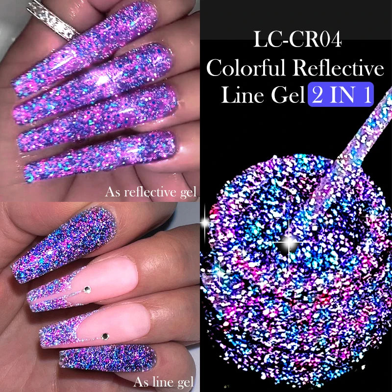 LILYCUTE 5ML Reflective Glitter Liner Gel Polish Nail Art Champagne Sparkling Lines