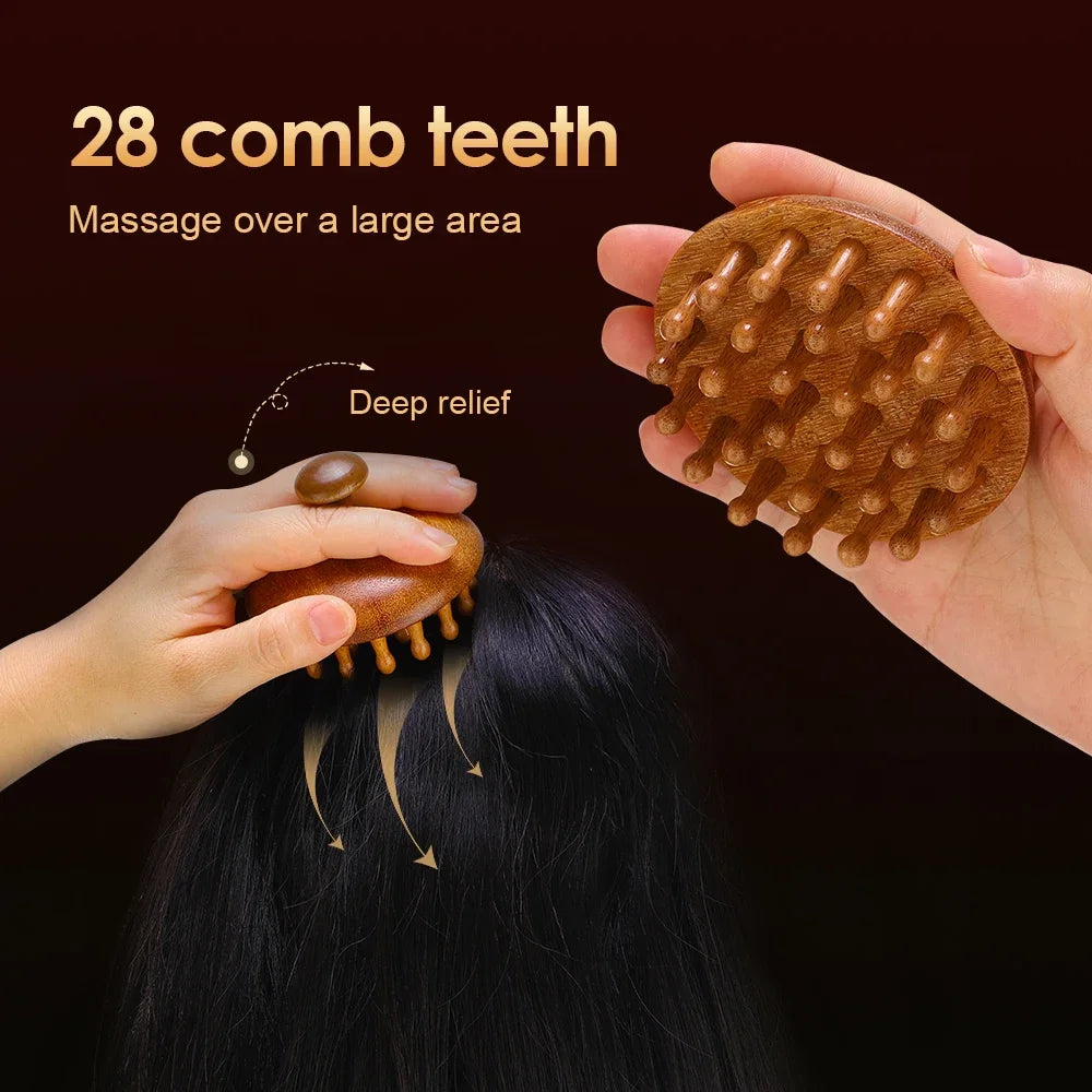 Sandalwood Massage Comb - Finger Ring Scalp Massager & Gua Sha Tool