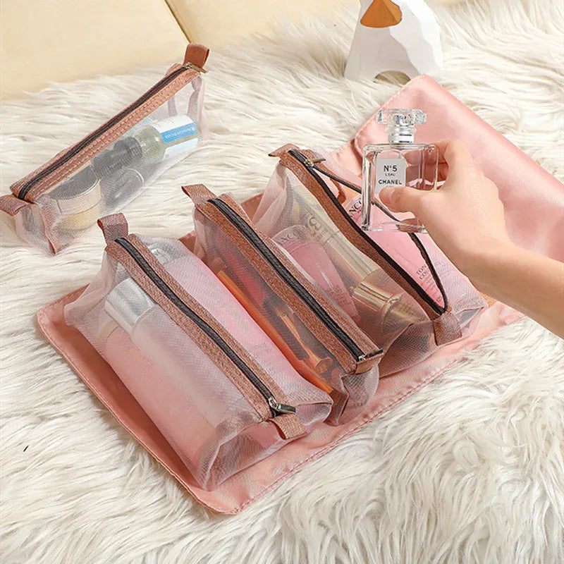 4-in-1 Separable Cosmetic Bag Set - Mesh Travel Makeup Organizer