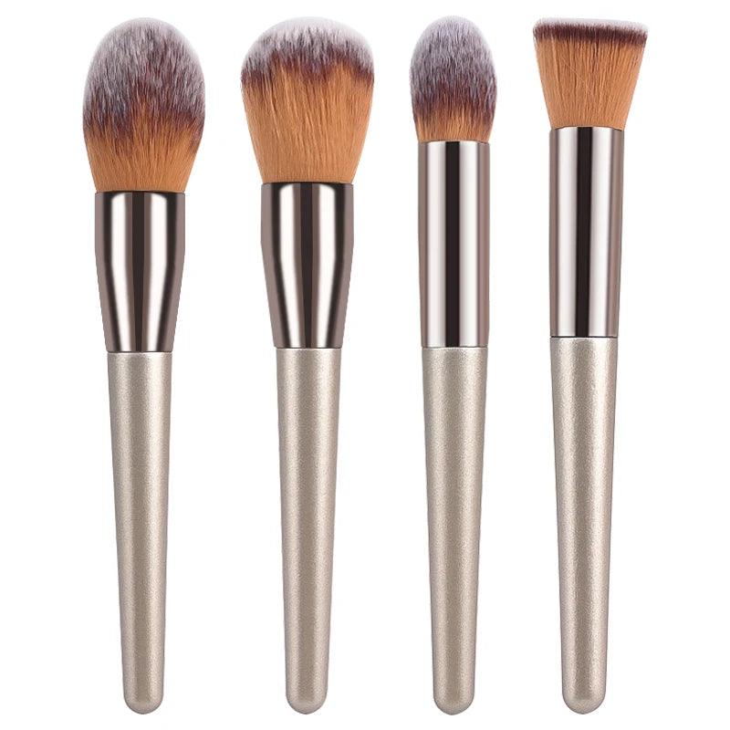 Professional Champagne Gold Makeup Brush Set - 14 Piece Premium Synthetic Hair Collection